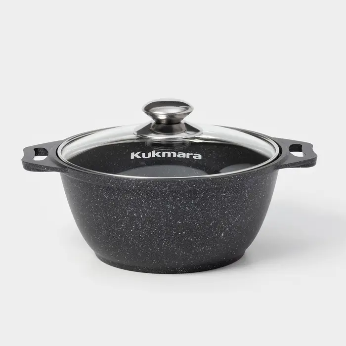 Кастрюля KUKMARA &laquo;Мраморная&raquo;, 2 л, d=22 см, h=15.5 см, стеклянная крышка, антипригарное покрытие, литой алюминий, серый