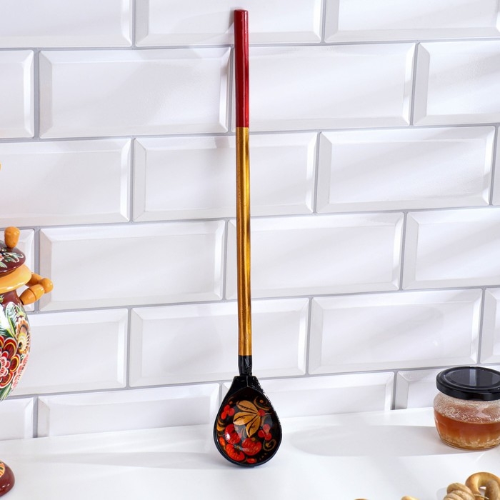 Ложка для солений, с художественной росписью, черная, хохлома Ложка для солений, с художественной росписью, черная, хохлома