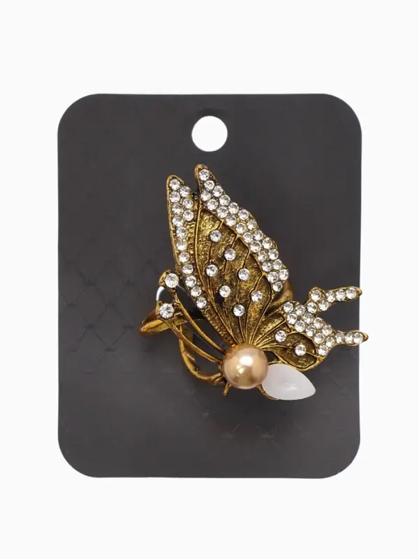 Кольцо для платка Кольцо для платка "Бабочка профиль", цвет белый в чернёном золоте