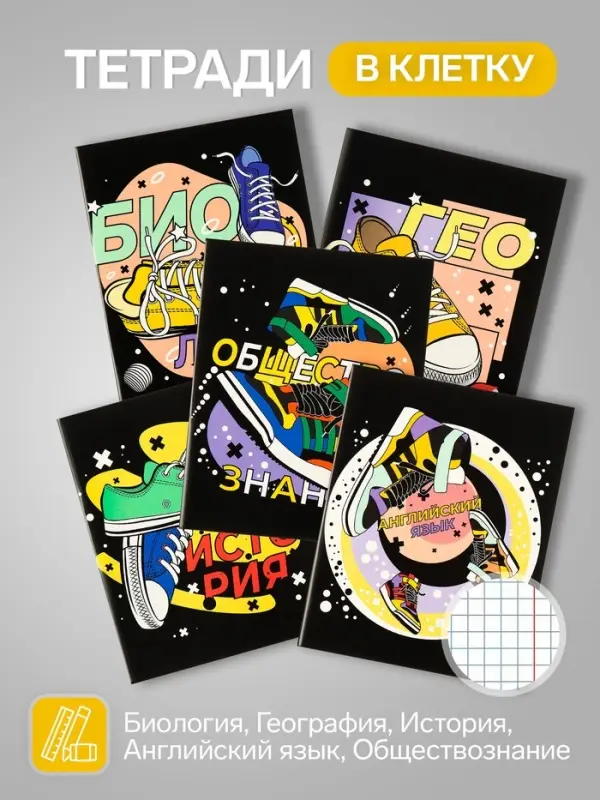 Набор предметных тетрадей Calligrata TOP &laquo;Кеды&raquo;, 12 предметов, 48 листов, со справочным материалом, картонная обложка