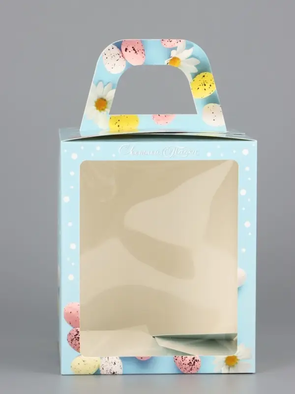 Коробка подарочная пасхальная с окном «Небесная голубая» 15×15×18 см