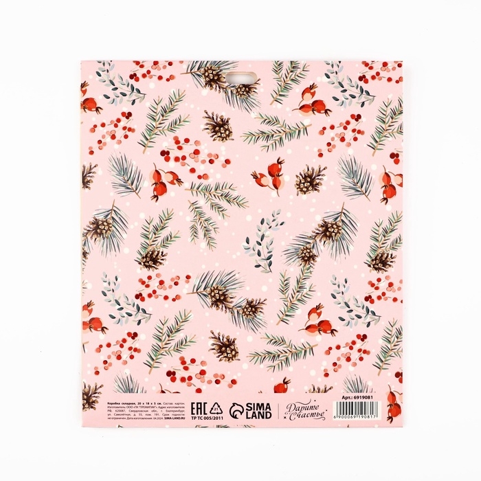 Коробка подарочная новогодняя складная «Новогодняя ботаника», 20 х 18 х 5 см, Новый год Коробка подарочная новогодняя складная «Новогодняя ботаника», 20 х 18 х 5 см, Новый год