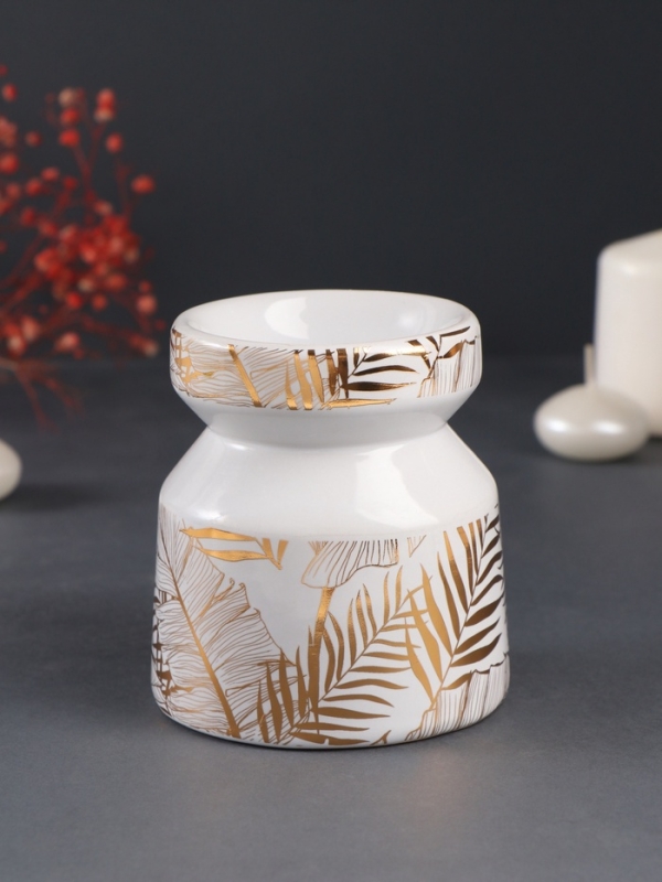 Аромалампа керамика Аромалампа керамика "Золотые пальмовые листья на белом" 9,8х9,8х11 см