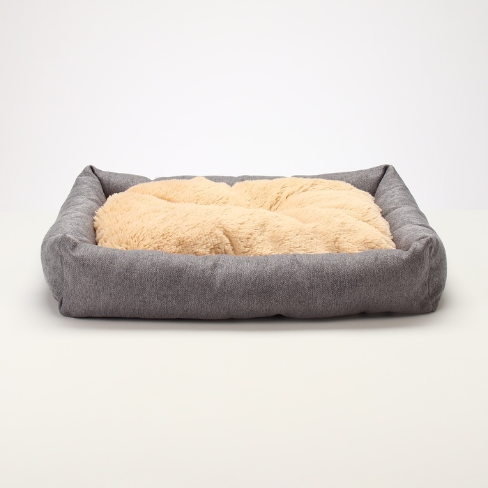 Лежанка для животных, 60*50*15 см, рогожка, синтепон, искусс. Мех, СЕРАЯ Лежанка для животных, 60*50*15 см, рогожка, синтепон, искусс. Мех, СЕРАЯ