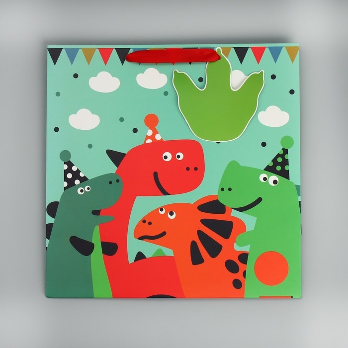 Пакет подарочный, упаковка, &laquo;Динозавр: Весёлый праздник&raquo;, 26.5 х 26.5 х 13 см,