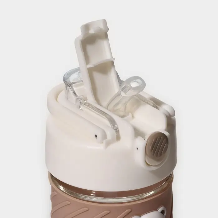 Бутылка для воды стеклянная, с крышкой и трубочкой «Бьорн», 400 мл, цвет бежевый