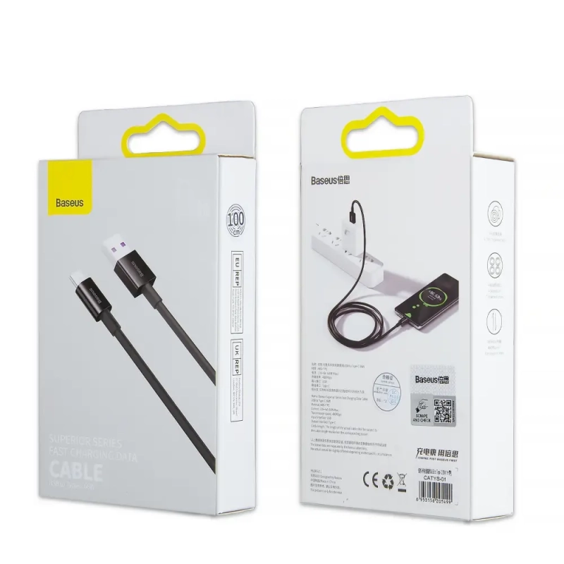 Кабель USB Type-C 1M 66W Superior Series Fast Charging Baseus черный CATYS-01