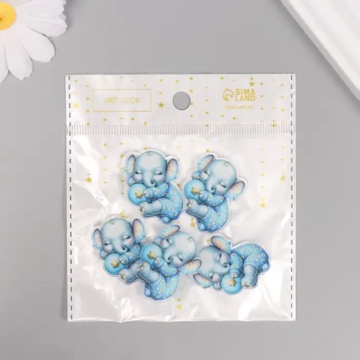 Декор для творчества акрил Декор для творчества акрил "Слонёнок в пижамке сладко спит" 2,5х3,4х0,2 см