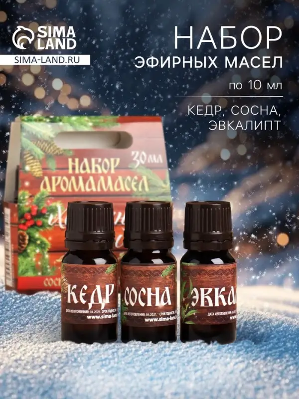 Новогодний набор эфирных масел &laquo;Хозяину бани!&raquo;, сосна, кедр, эвкалипт, 3 шт. по 10 мл