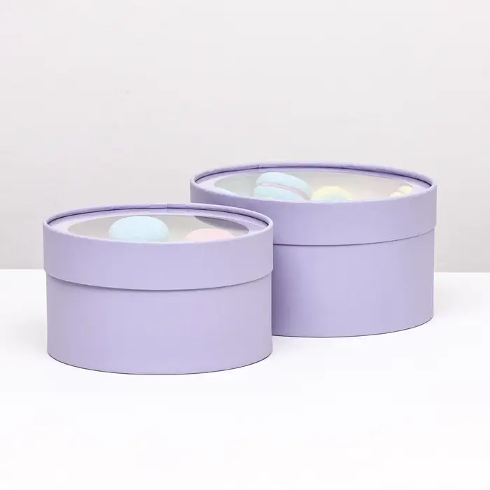 Набор 2 в 1 круглых коробок &laquo;Бледно-фиолетовый&raquo; с окном, 21&times;11 - 18&times;10 см