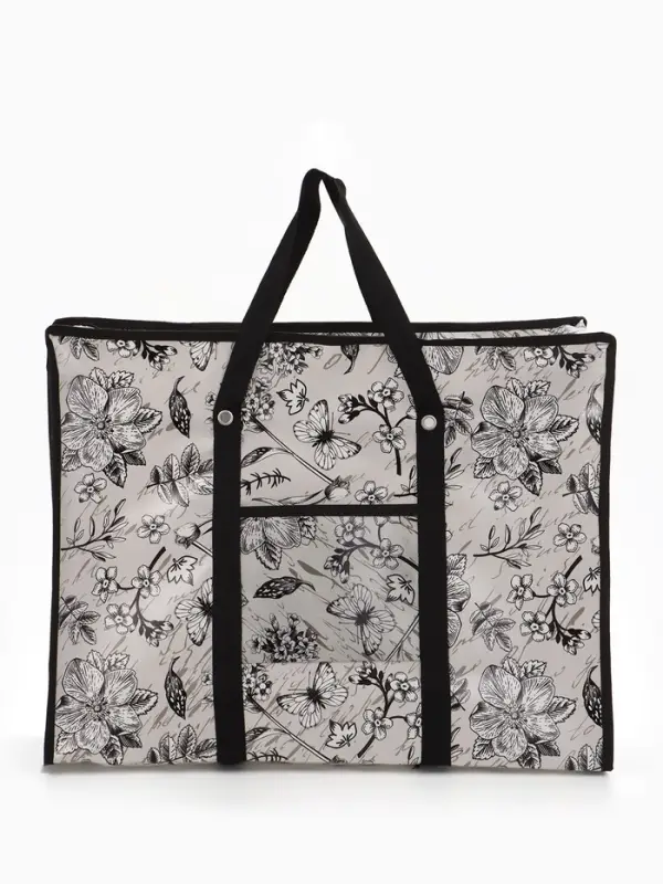 Сумка хоз Цветы, 60*20*45, отдел на молнии, н/карман, серый