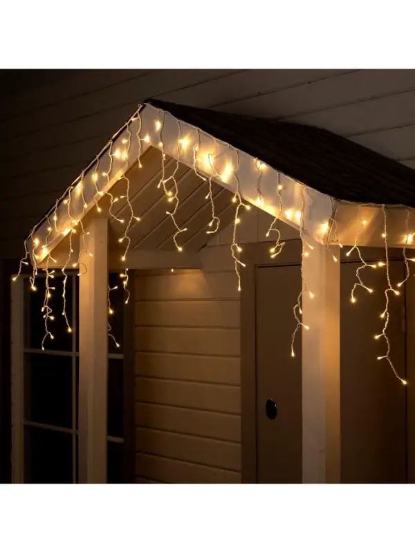 Гирлянда &laquo;Бахрома&raquo; 4&times;0.6 м, IP44, белая нить, 180 LED, свечение тёплое белое, 8 режимов, 220 В