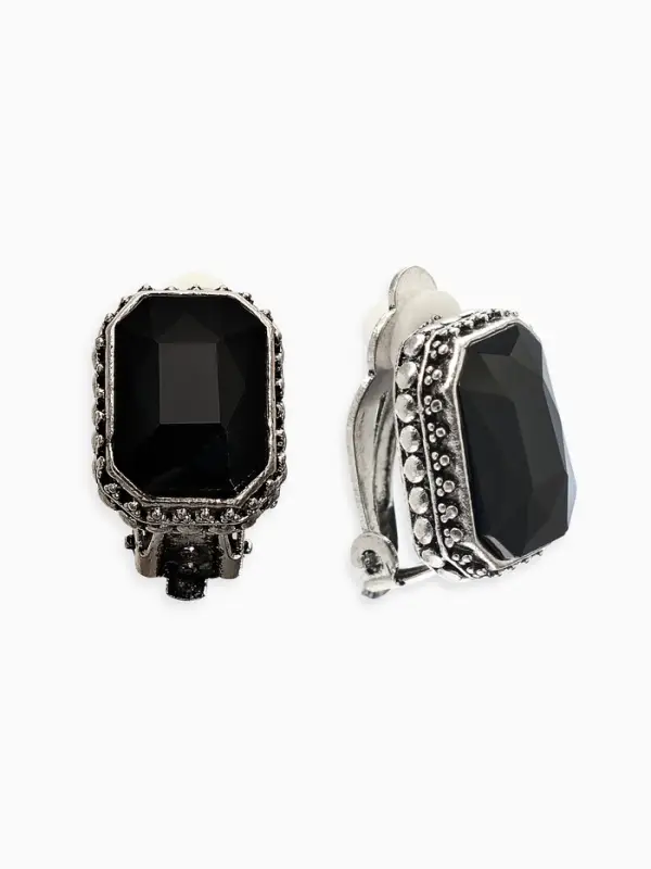 Серьги клипсы для ушей QF &laquo;Винтаж&raquo;, чёрная в чернёном серебре