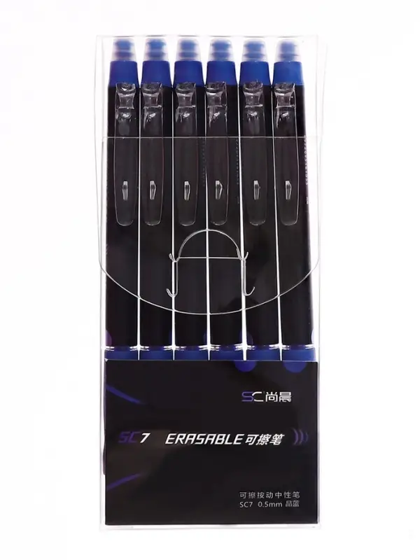 Стираемая ручка, гелевая, автоматическая, синий стержень, узел 0.5 мм