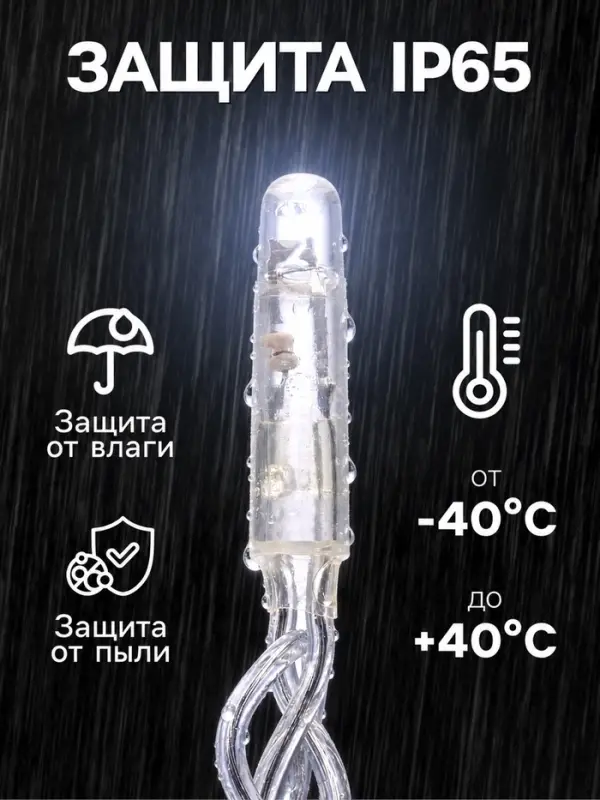 Гирлянда &laquo;Занавес&raquo; 2&times;3 м, IP65, УМС, прозрачная нить, 600 LED, свечение белое, 220 В