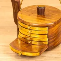 Подставка под горячее "Чайник" с золотыми вставками (набор 6 шт), 10х12х8 см, дерево шишам Подставка под горячее "Чайник" с золотыми вставками (набор 6 шт), 10х12х8 см, дерево шишам