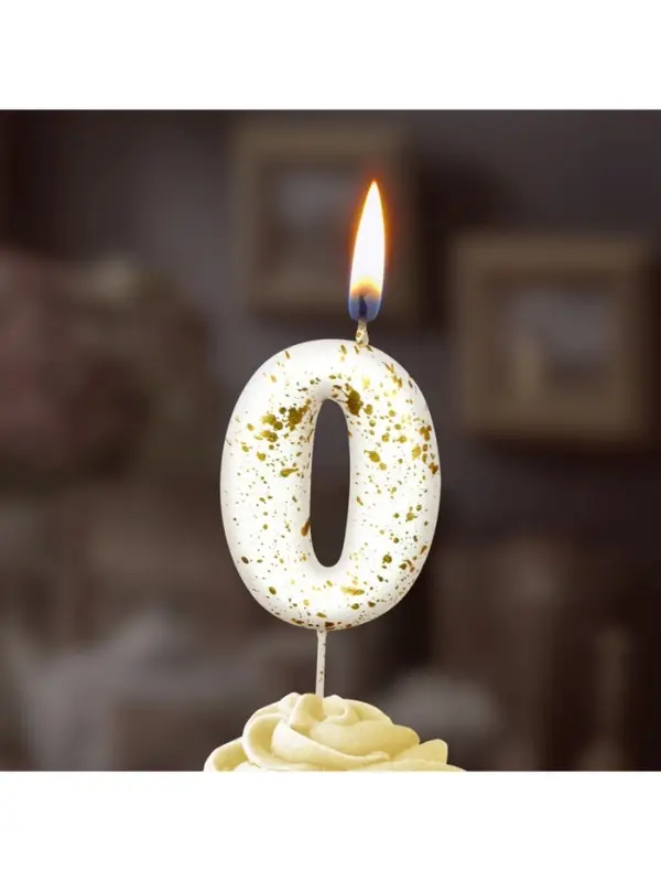 Свеча в торт "Белые брызги", цифра "0"