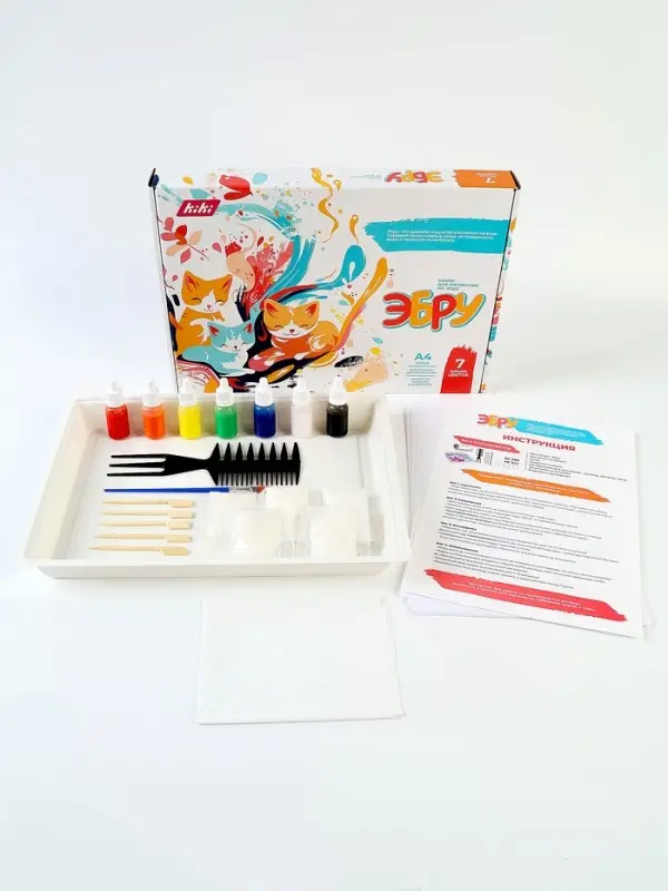 Набор для рисования на воде эбру, 7 цветов, А4