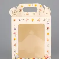 Коробка подарочная пасхальная с окном, с фронтальной загрузкой «Кролик в корзинке» 15×15×18 см