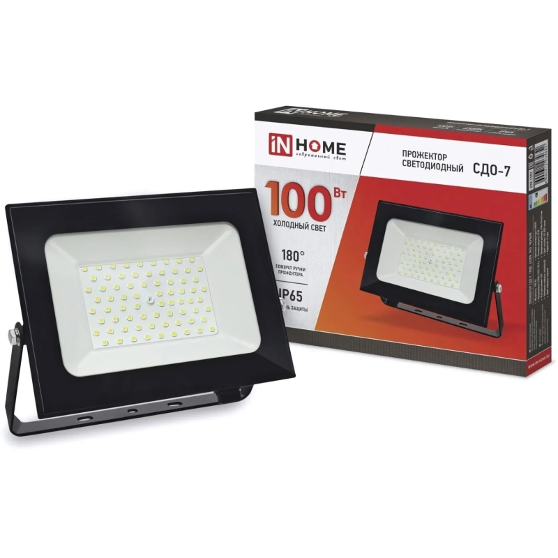 Прожектор светодиодный СДО-7 100Вт 230В 6500К IP65 черный IN HOME