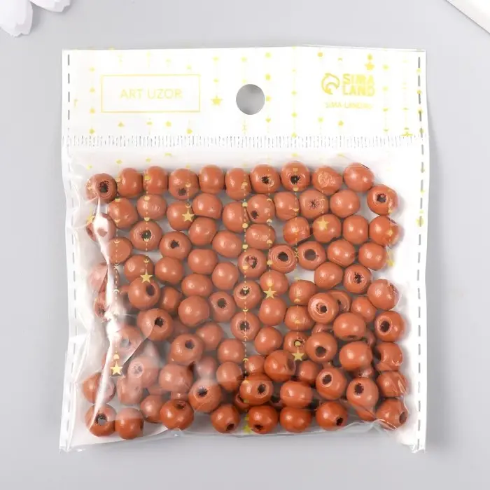 Бусины для творчества дерево "Ярко-коричневый" d-0,8 см, набор 20 гр