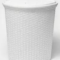 Корзина для белья угловая с крышкой &laquo;Ротанг&raquo;, 60 л, 40.5&times;40.5&times;57 см, белая