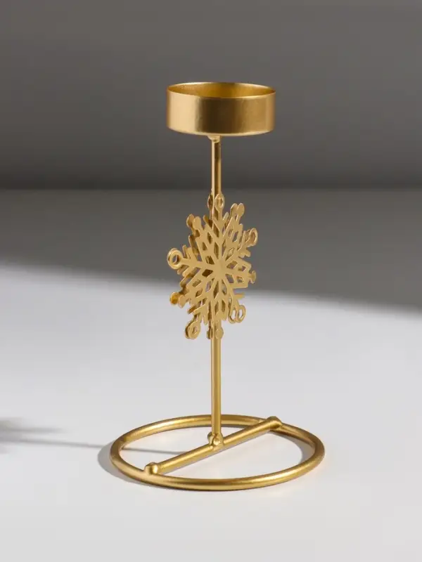 Подсвечник металл на 1 свечу "Снежинка" золото d=4,5 см 8,5х8,5х16 см