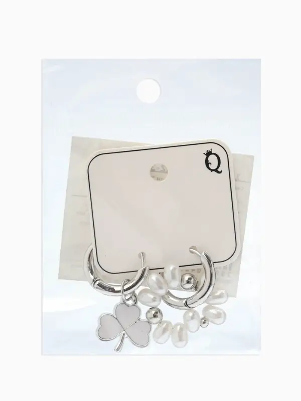 Серьги со съёмным элементом &laquo;Трансформер&raquo;, клевер-сердце, бело-бежевые в серебре