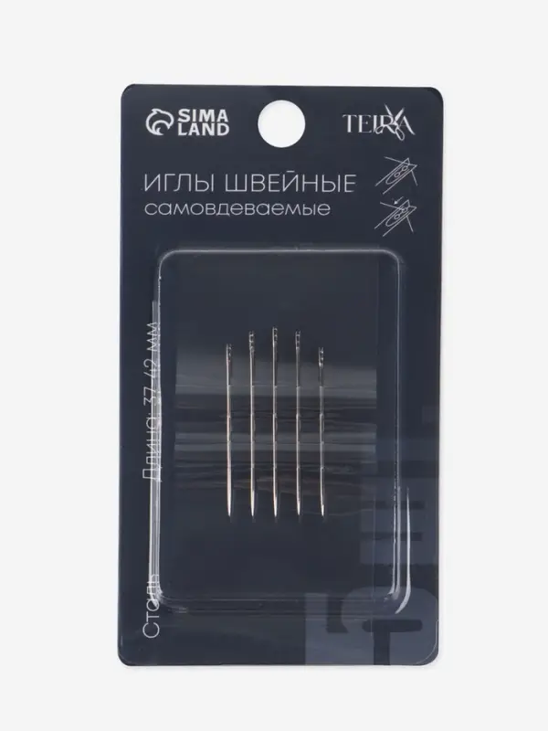 Иглы швейные TEIRA, самовдеваемые, d=0.7/0.7/0.8 мм, 3.7-4.2 см, набор 5 шт.