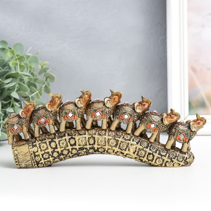 Сувенир полистоун Сувенир полистоун "Семь слонов на бивне с цветами" бронза 21х4х9,8 см