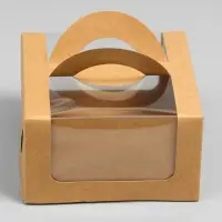 Коробка под бенто-торт с окном, крафт, 14&times;14&times;8 см