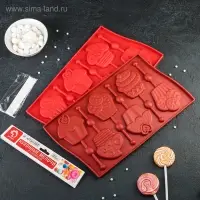 Форма для леденцов Доляна &laquo;Капкейк&raquo;, силикон, 27.5&times;16.5 см, 6 ячеек (6&times;7 см), с палочками, МИКС