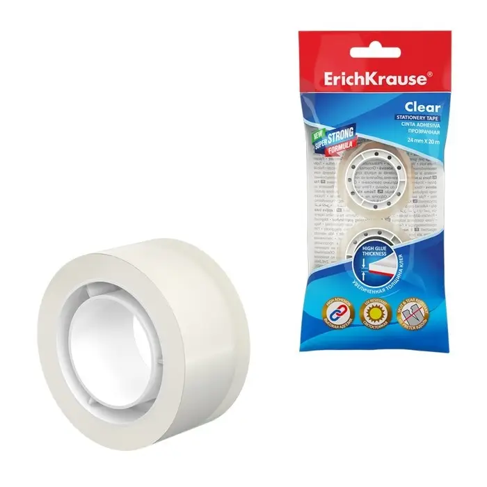 Клейкая лента канцелярская, 24 мм х 20 метра, ErichKrause Clear, прозрачная, в пакете, цена за 1шт. Клейкая лента канцелярская, 24 мм х 20 метра, ErichKrause Clear, прозрачная, в пакете, цена за 1шт.