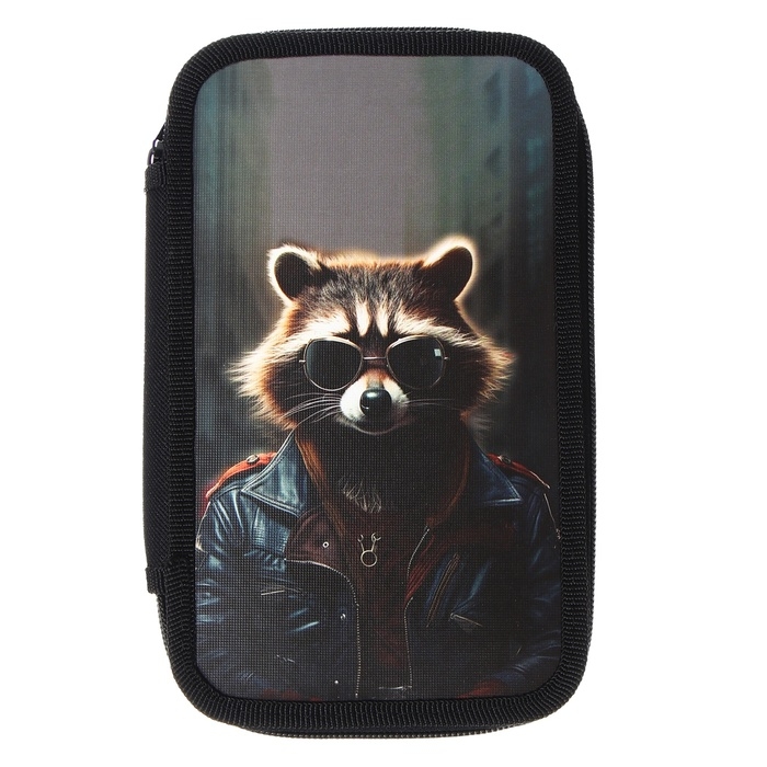 Пенал 2 секции, 125 х 205 х 40 мм, Calligrata 30П26/2  Пенал 2 секции, 125 х 205 х 40 мм, Calligrata 30П26/2 "Енот", ламинированный картон