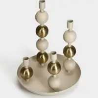 Подсвечник на 4 свечи на тарелке со сферами, 25.5&times;22.5&times;32 см, бежево-золотой