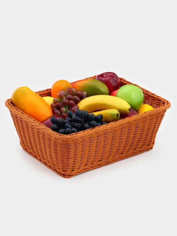 Корзина для продуктов Доляна, 40&times;30&times;15 см, пластик, плетёная, коричневая