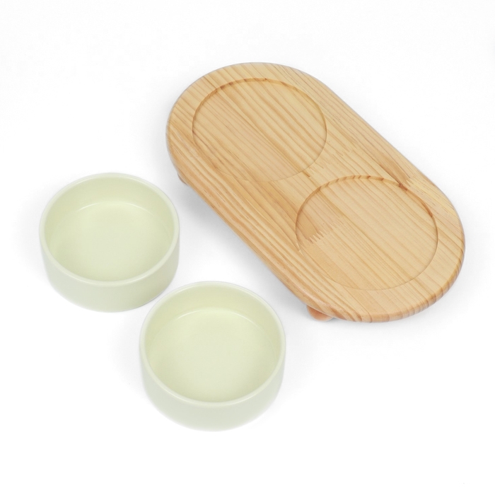 Миски керамические двойные на подставке 2 х 450 мл  28,5 х 15,5 х 7 см, светло-зелёный Миски керамические двойные на подставке 2 х 450 мл  28,5 х 15,5 х 7 см, светло-зелёный