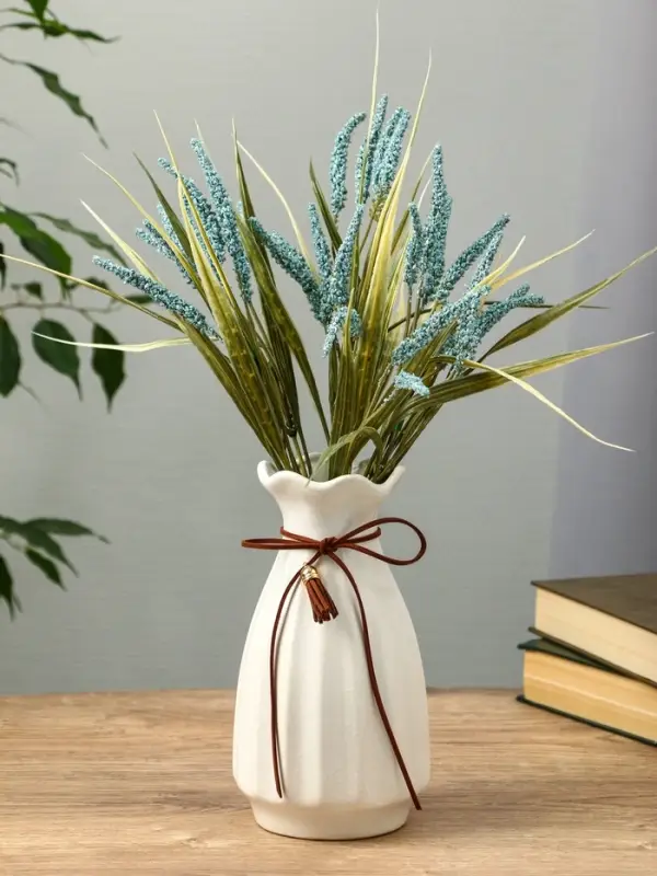 Ваза керамика настольная Ваза керамика настольная "Шерон" полосы шнур, 19,5х10х7,5 см, белый