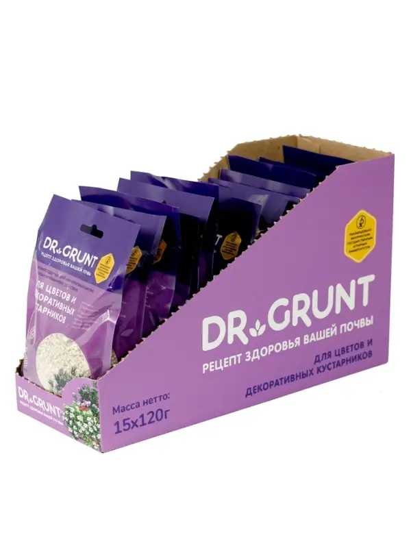 Удобрение минеральное для цветов и декаративных кустарников, Dr.Grunt шоу-бокс, 15 саше Удобрение минеральное для цветов и декаративных кустарников, Dr.Grunt шоу-бокс, 15 саше