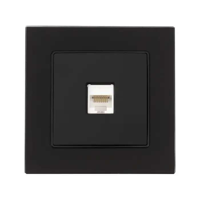 Розетка компьютерная TOT Matte Glass, стекло, скрытая, одноместная, чёрная