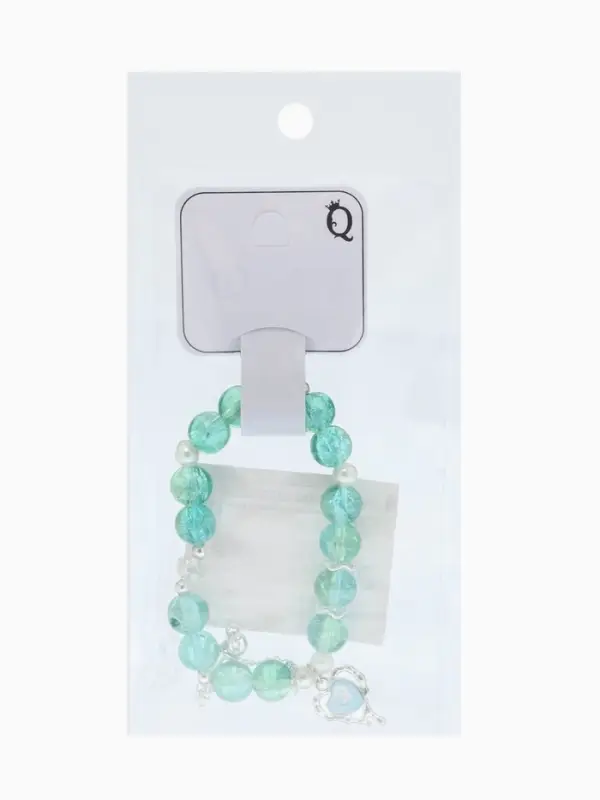 Браслет с подвесками &laquo;Сахарный. Сердце и искра&raquo;, шар № 10/8, d=6 см, зеленый, голубой в серебре