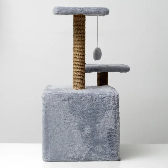 Домик для кошек с когтеточкой, 45&times;47&times;75 см, квадратный, 3 уровня, серая