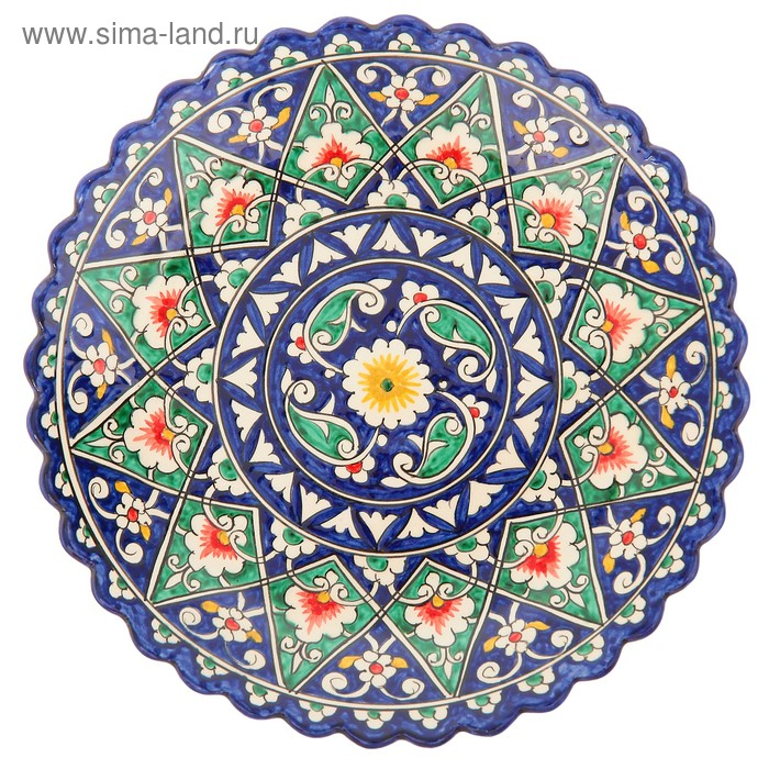Тарелка Риштанская Керамика Тарелка Риштанская Керамика "Цветы", синяя, рельефная, 25 см