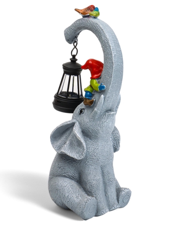 Садовая фигура с подсветкой  Садовая фигура с подсветкой "Слоник с гномами" 12х10х27см