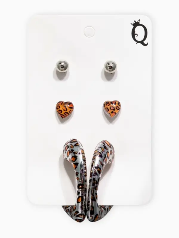 Набор серьги Набор серьги "Леопард" трио, цветной в серебре