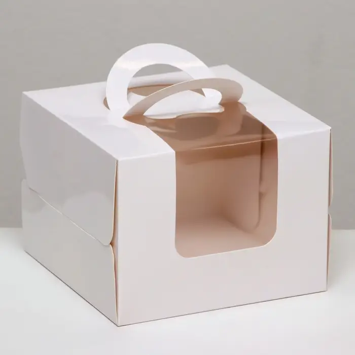 Коробка под бенто - торт с окном, белая, 13.5&times;13.5&times;10 см