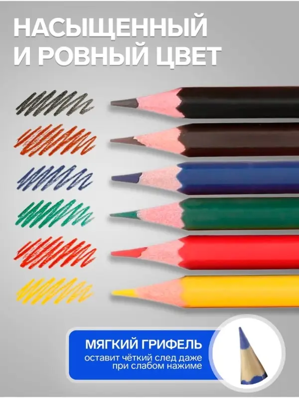 Карандаши Calligrata, цветные, 6 цветов, эконом, шестигранные, пластиковые