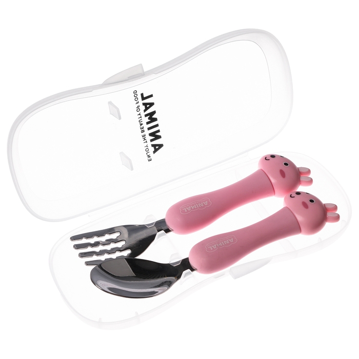 Набор детских столовых приборов в футляре «Зайчата», вилка, ложка Набор детских столовых приборов в футляре «Зайчата», вилка, ложка