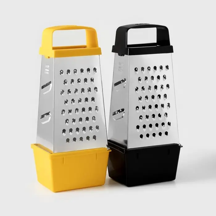 Тёрка с контейнером КВАРЦ &laquo;Комфорт&raquo;, 4 грани, 450 мл, 11&times;8.5&times;27 см, металл, МИКС