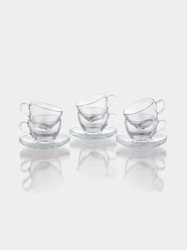 Чайный набор Paşabah&ccedil;e Basic, 12 предметов: 6 чашек 225 мл, 6 блюдец d=13.7 см, стекло, прозрачный